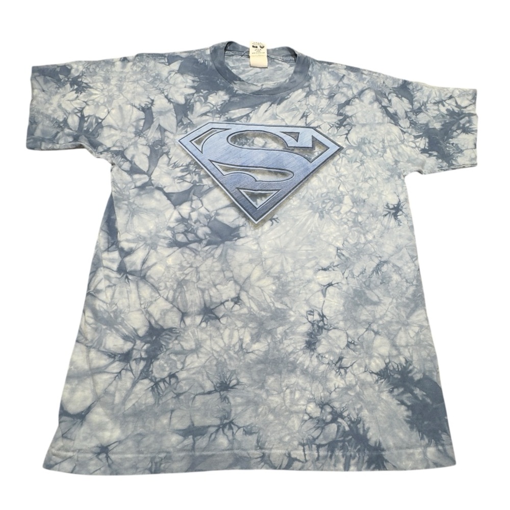 Superman Logo Tie Dye Shirt Size M Shied DC Comics Blue White USA Y2K